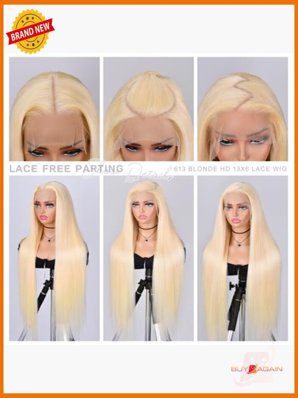 13x6 Lace Front Wig Human Hair Straight 200 Density Pre Plucked with Baby Hair - Picture 3 of 6